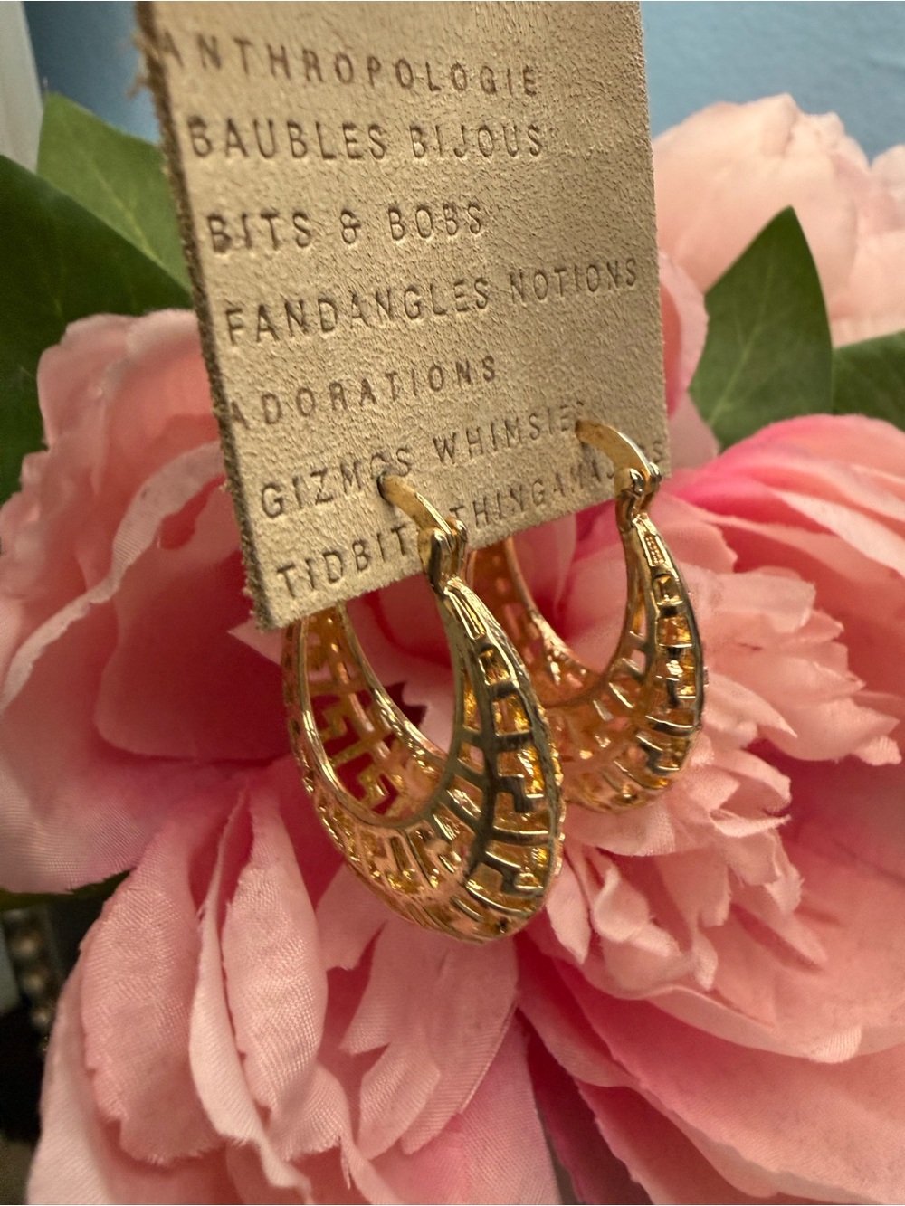 Anthropologie Gold Lattice Hoop Earrings